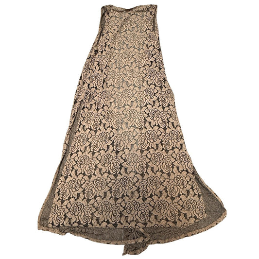 LuLaRoe Women's Lace Duster Vest Size SBrown Floral Sleeveless Open Front