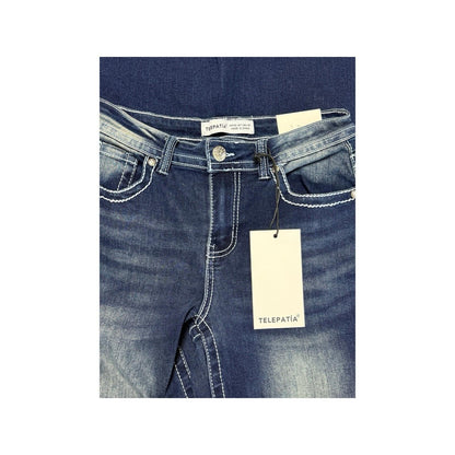 Telepatía Women’s Wide Leg Jeans Size 7/28 Mid Rise Rhinestone Pockets Y2k Style