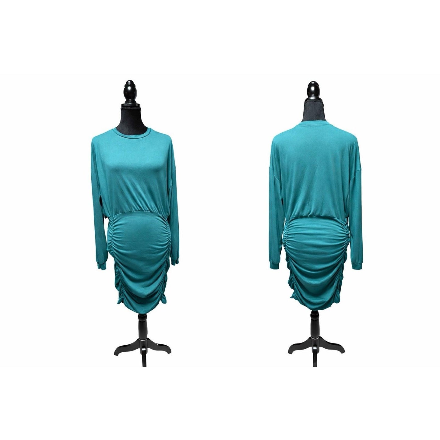 Shein Teal Ruched Maternity Dress XL Long Sleeve Stretch Bodycon Midi Women's