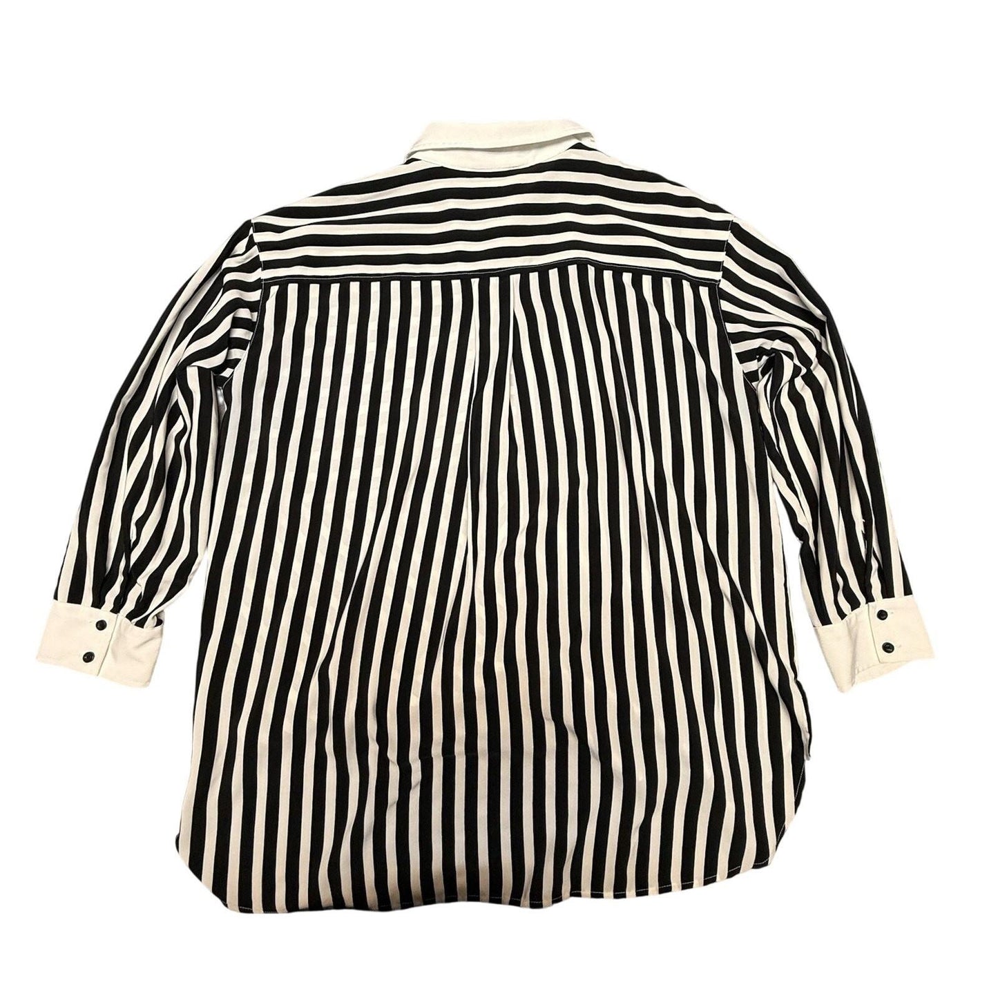 Karl Lagerfeld Paris Women's Striped Button Up Shirt Black White Size L Women’s