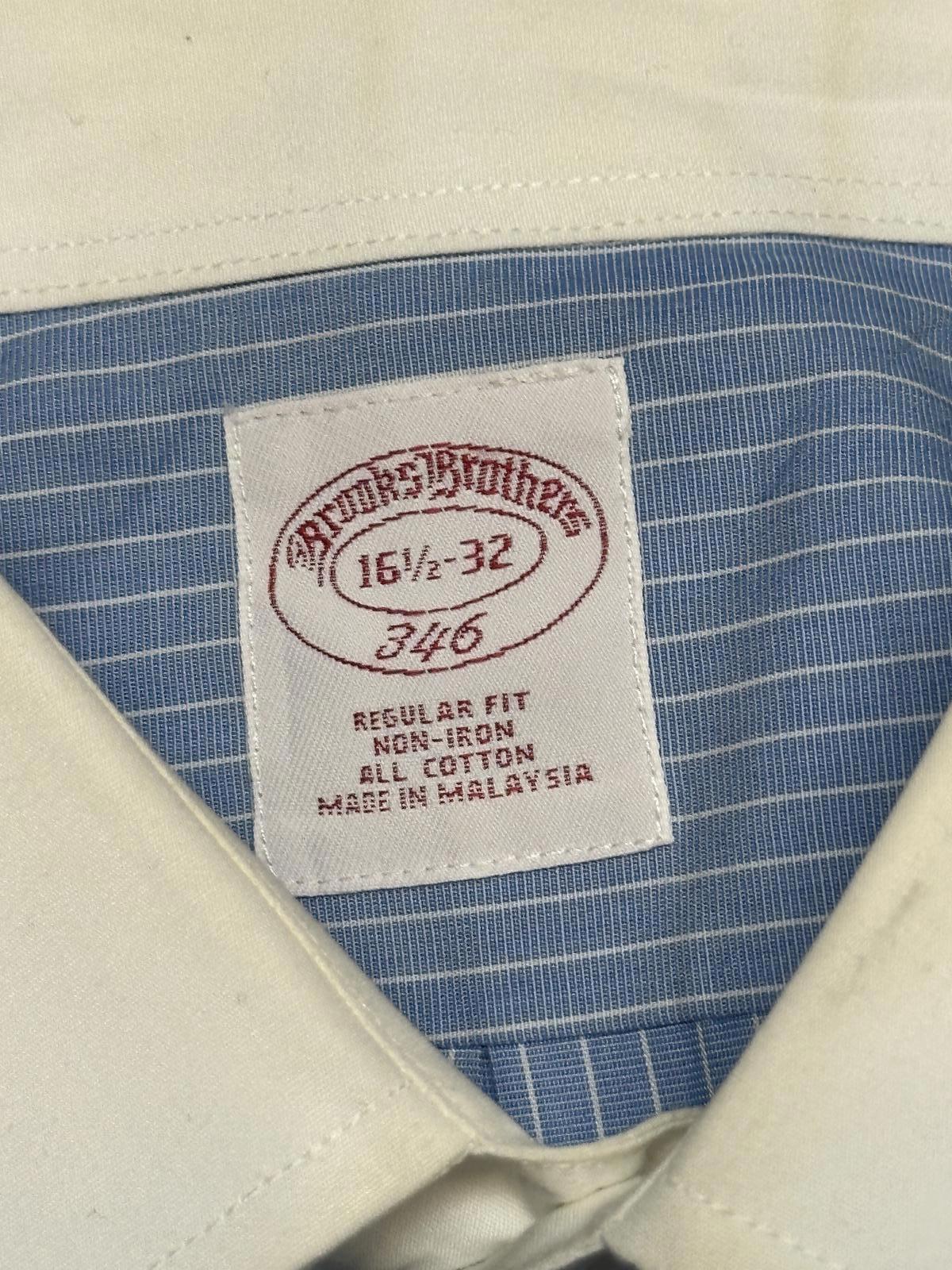 Brooks Brothers Regular Fit Blue Pinstripe Dress Shirt with Cream Collar and Cuf