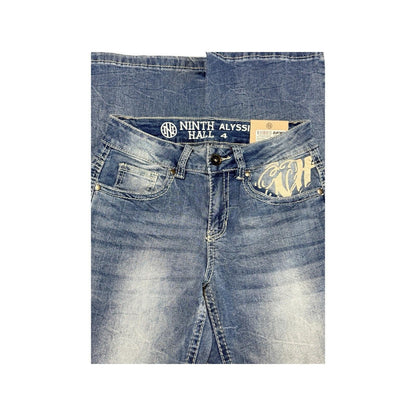 Ninth Hall Women’s Flare Jeans Size 4 Embroidered Flame Rose Pockets Y2K NWT