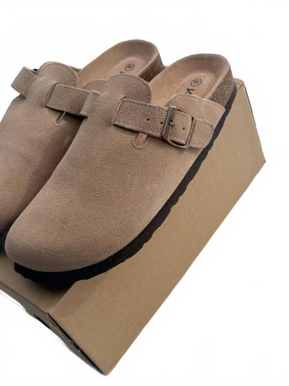 KIDMI Beige Suede Slip-On Clogs with Adjustable Buckle - Size 38
