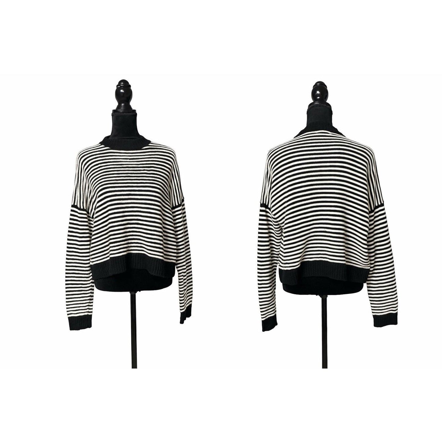 Forever 21 Women’s Black White Striped Sweater Size XL Oversized Knit Sweater