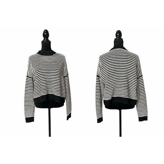 Forever 21 Women’s Black White Striped Sweater Size XL Oversized Knit Sweater