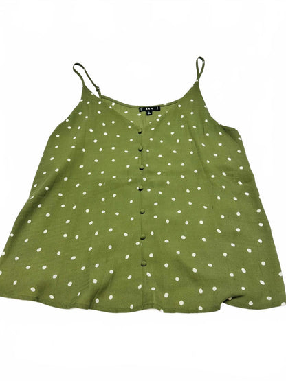 E & M Olive Green Polka Dot Spaghetti Strap Tank Top, Size Large