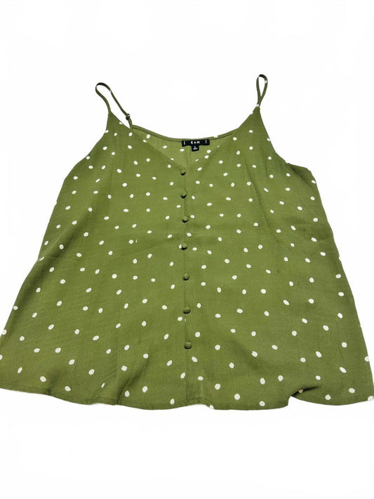 E & M Olive Green Polka Dot Spaghetti Strap Tank Top, Size Large