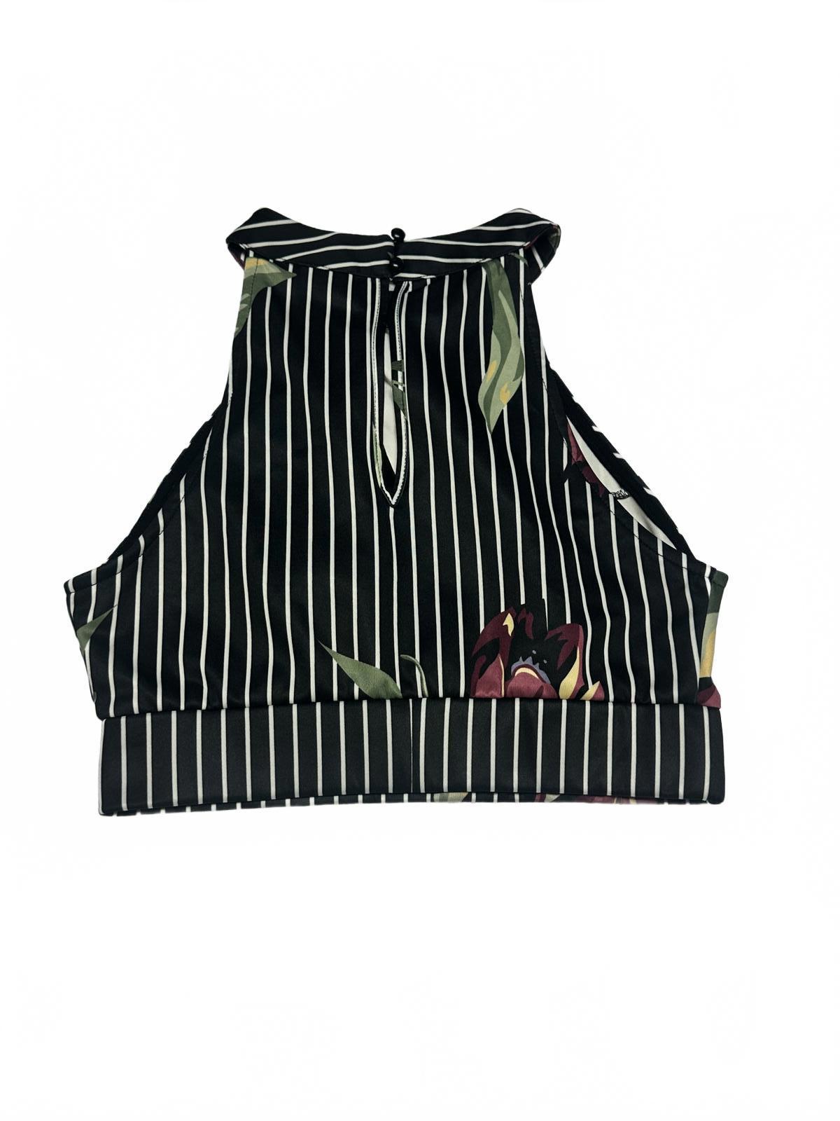 Venus Black and White Striped Floral Crop Top - Size S