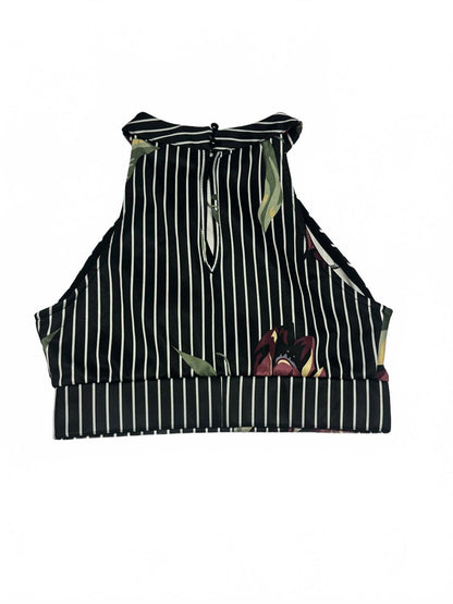 Venus Black and White Striped Floral Crop Top - Size S