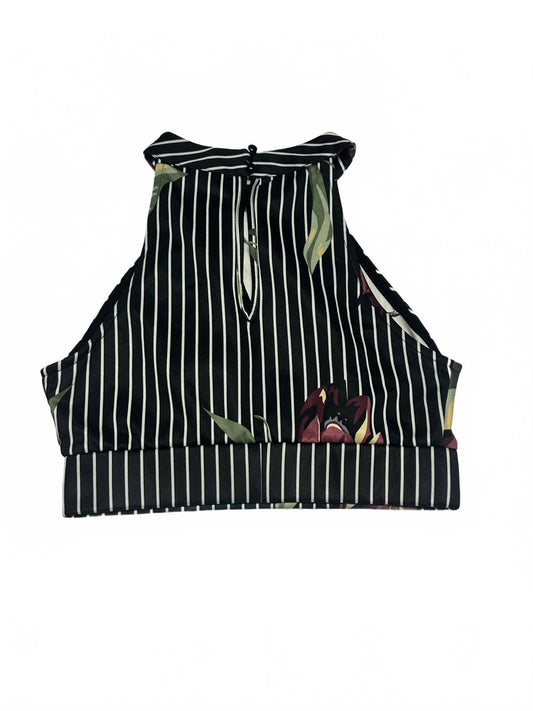 Venus Black and White Striped Floral Crop Top - Size S