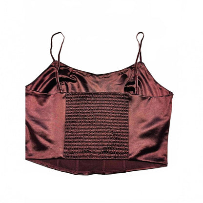 Satin Burgundy Camisole Top with Floral Embellishments