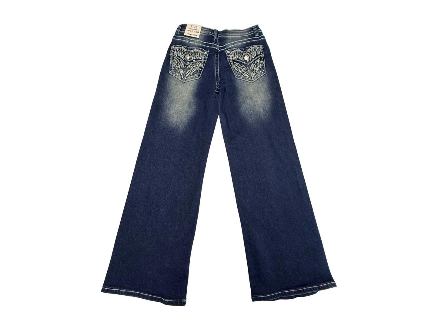 Telepatía Women’s Wide Leg Jeans Size 7/28 Mid Rise Rhinestone Pockets Y2k Style