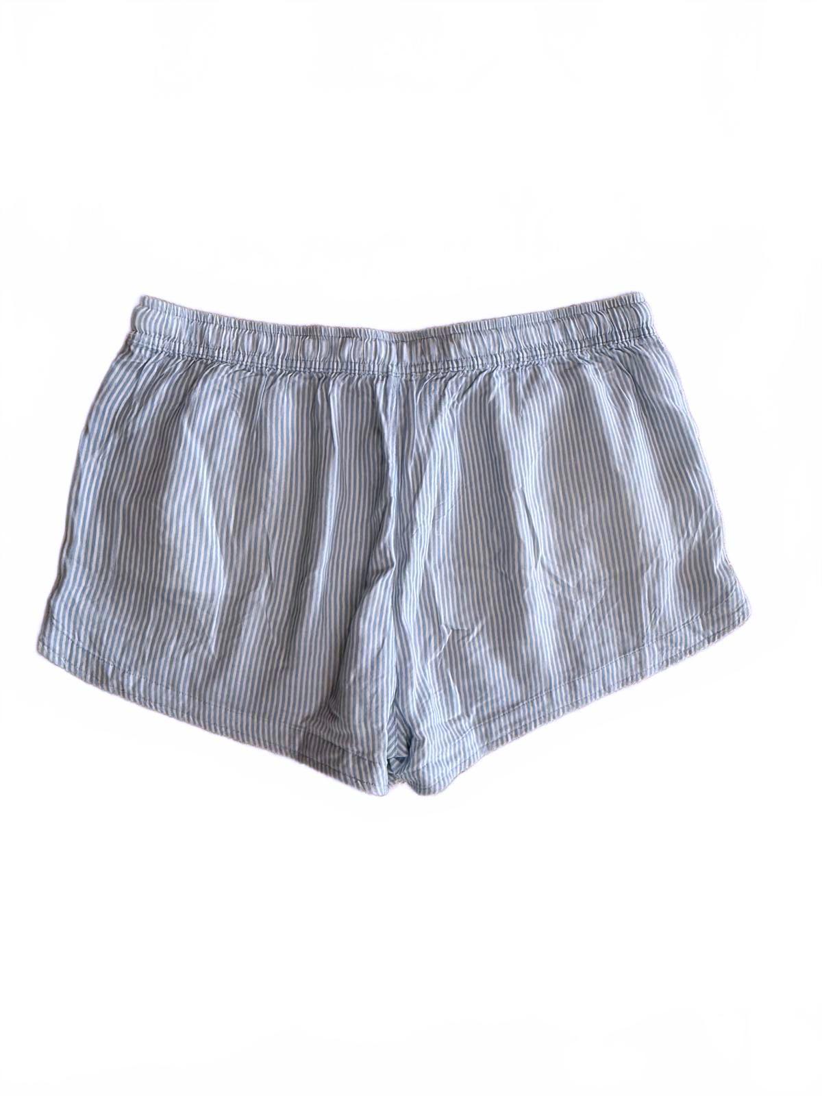 H&M LOGG Blue White Striped Linen Blend Drawstring Shorts Coastal Nautical M