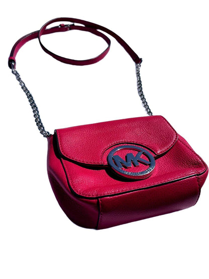 Michael Kors Fulton Crossbody Bag Red Pebbled Leather MK Logo Chain Shoulder bag