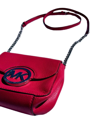 Michael Kors Fulton Crossbody Bag Red Pebbled Leather MK Logo Chain Shoulder bag