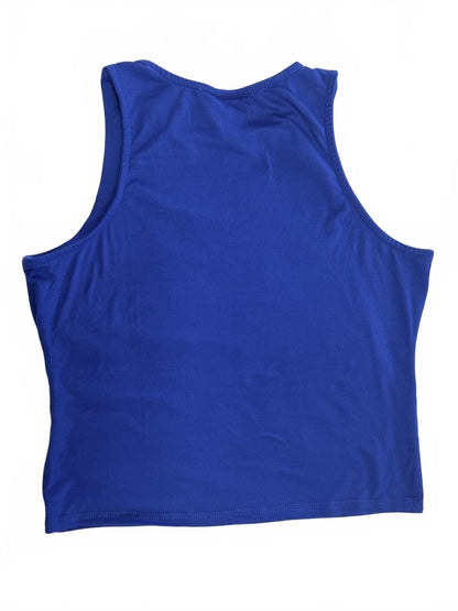 Just Polly New York Blue High Neck Ribbed TankTop Sleeveless Shell Blouse Medium