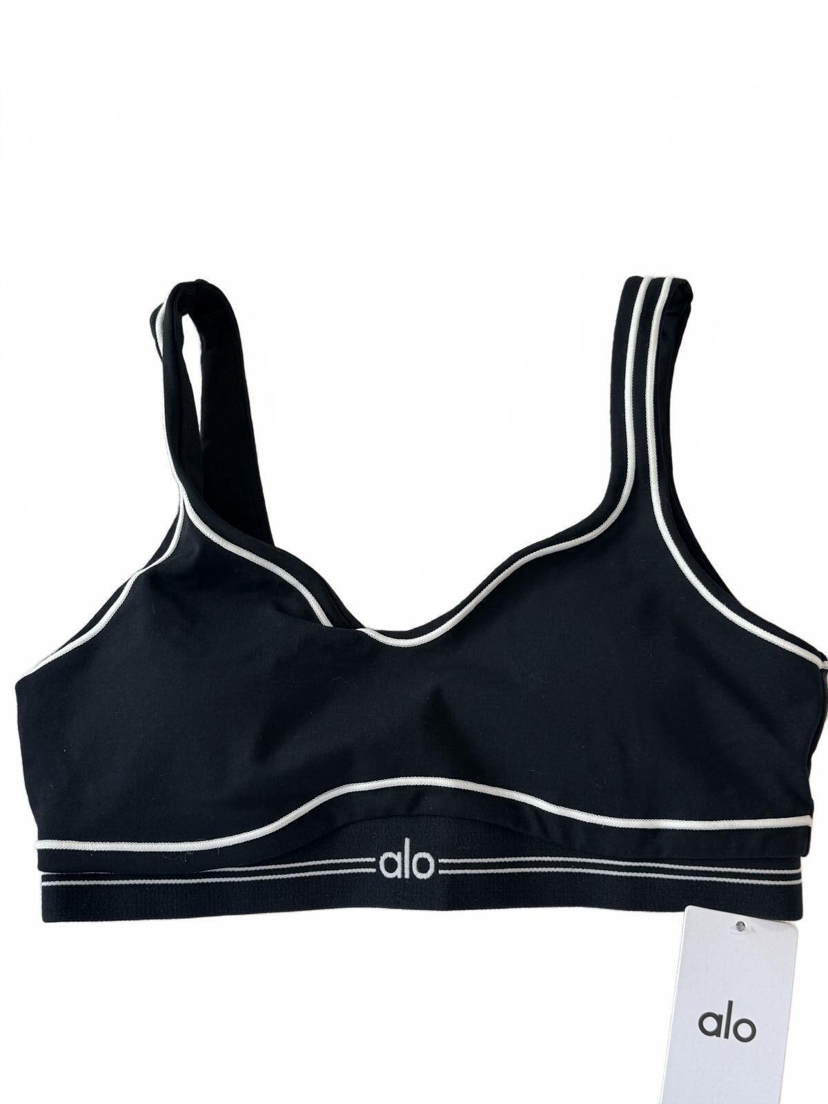 Alo Yoga Black White Piping Activewear Set Sports Bra & High-Waist Leggings