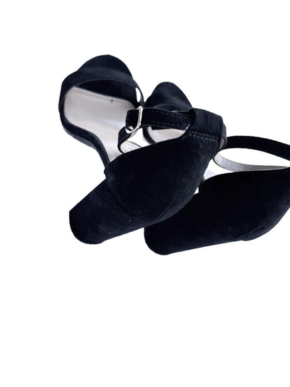Merona Black Suede Ankle Strap Sandals | Minimalist Y2K Vintage-Inspired Dressy