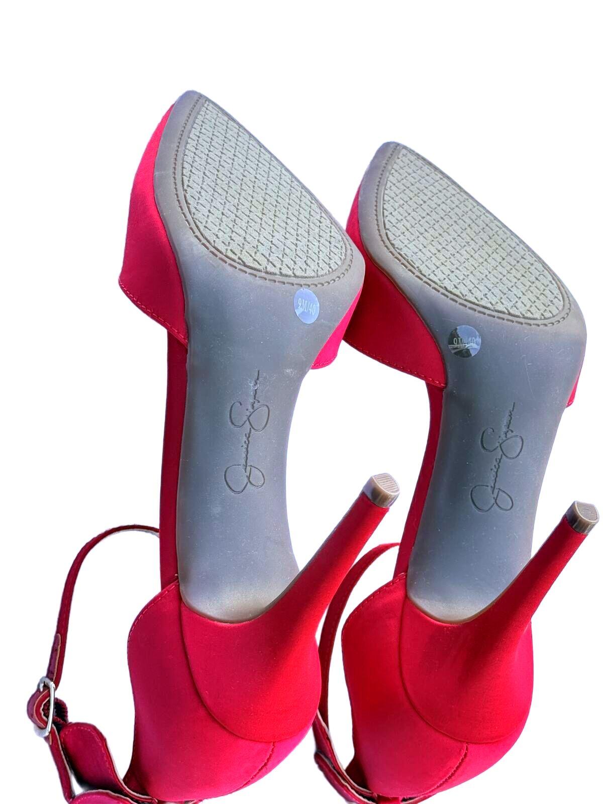 Jessica Simpson Red Satin Pointed Toe Ankle Strap Stiletto Heels Y2K Designer Co