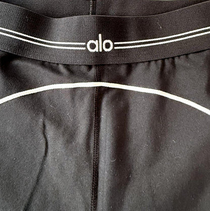 Alo Yoga Black White Piping Activewear Set Sports Bra & High-Waist Leggings