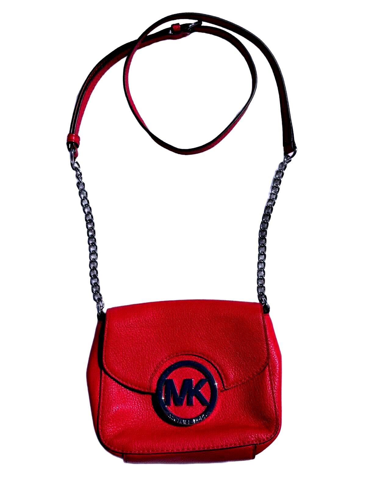 Michael Kors Fulton Crossbody Bag Red Pebbled Leather MK Logo Chain Shoulder bag