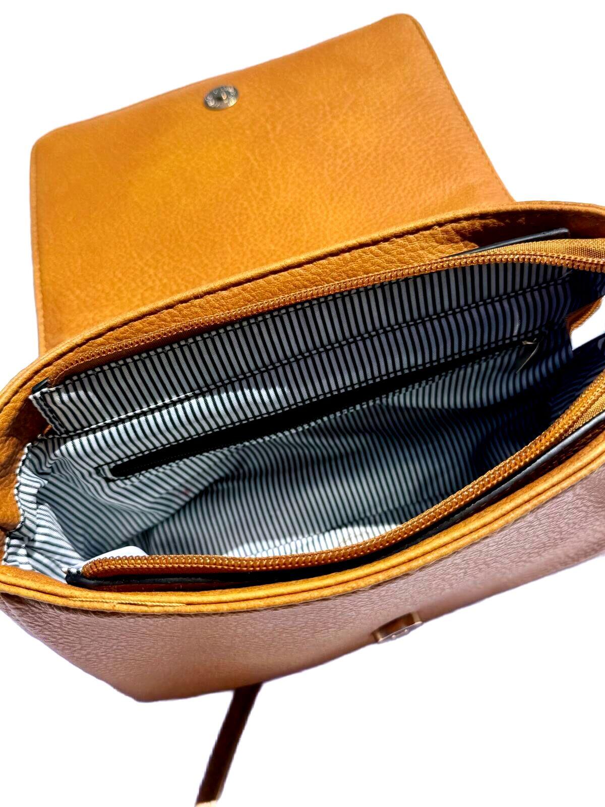 Cognac Brown Leather Crossbody Bag Convertible Clutch Shoulder Purse Y2k