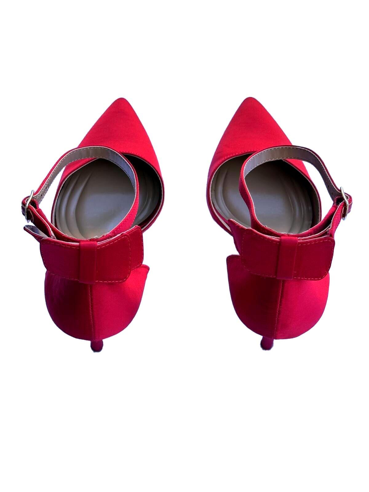 Jessica Simpson Red Satin Pointed Toe Ankle Strap Stiletto Heels Y2K Designer Co