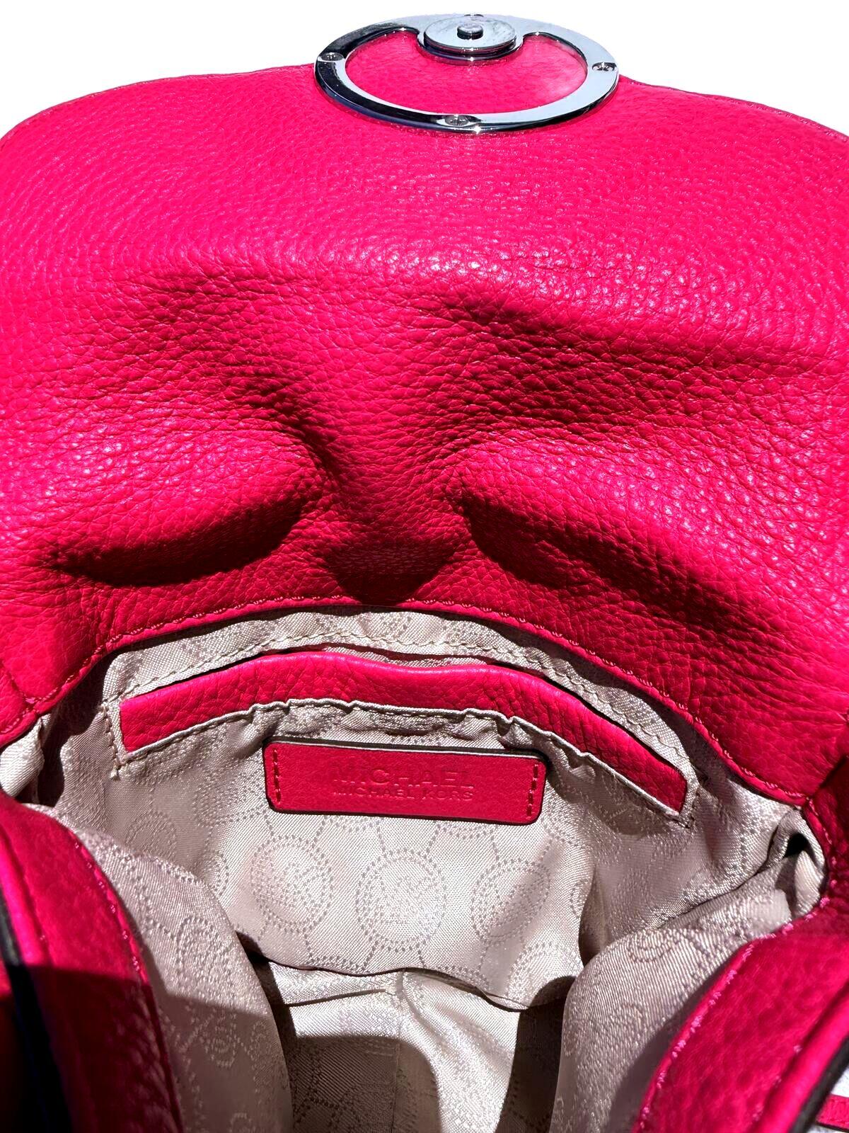 Michael Kors Fulton Crossbody Bag Red Pebbled Leather MK Logo Chain Shoulder bag