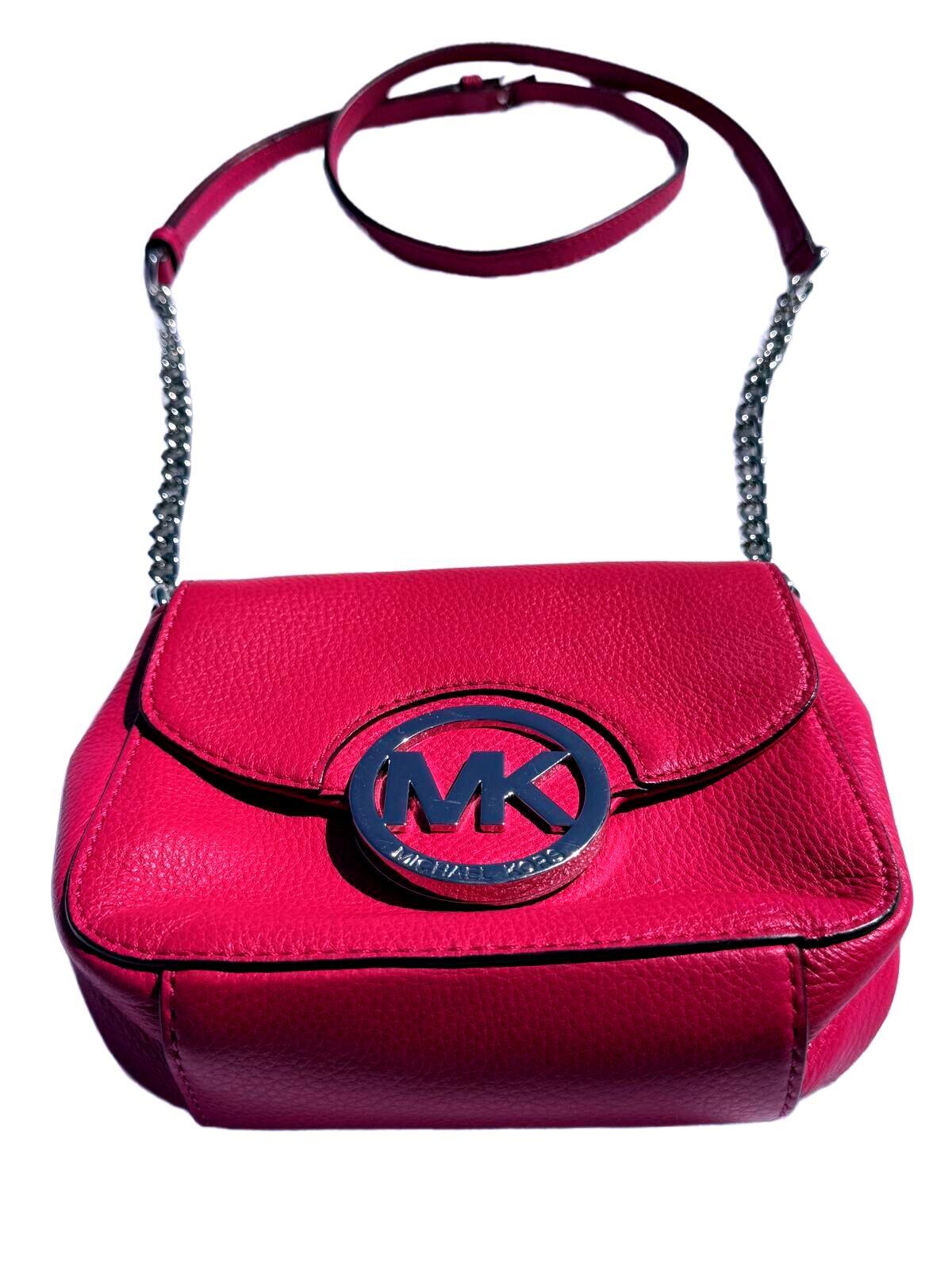 Michael Kors Fulton Crossbody Bag Red Pebbled Leather MK Logo Chain Shoulder bag