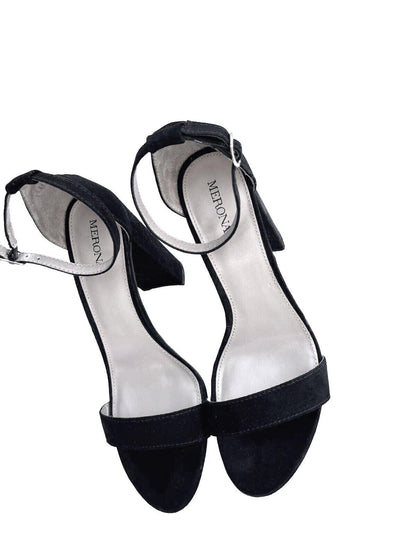 Merona Black Suede Ankle Strap Sandals | Minimalist Y2K Vintage-Inspired Dressy