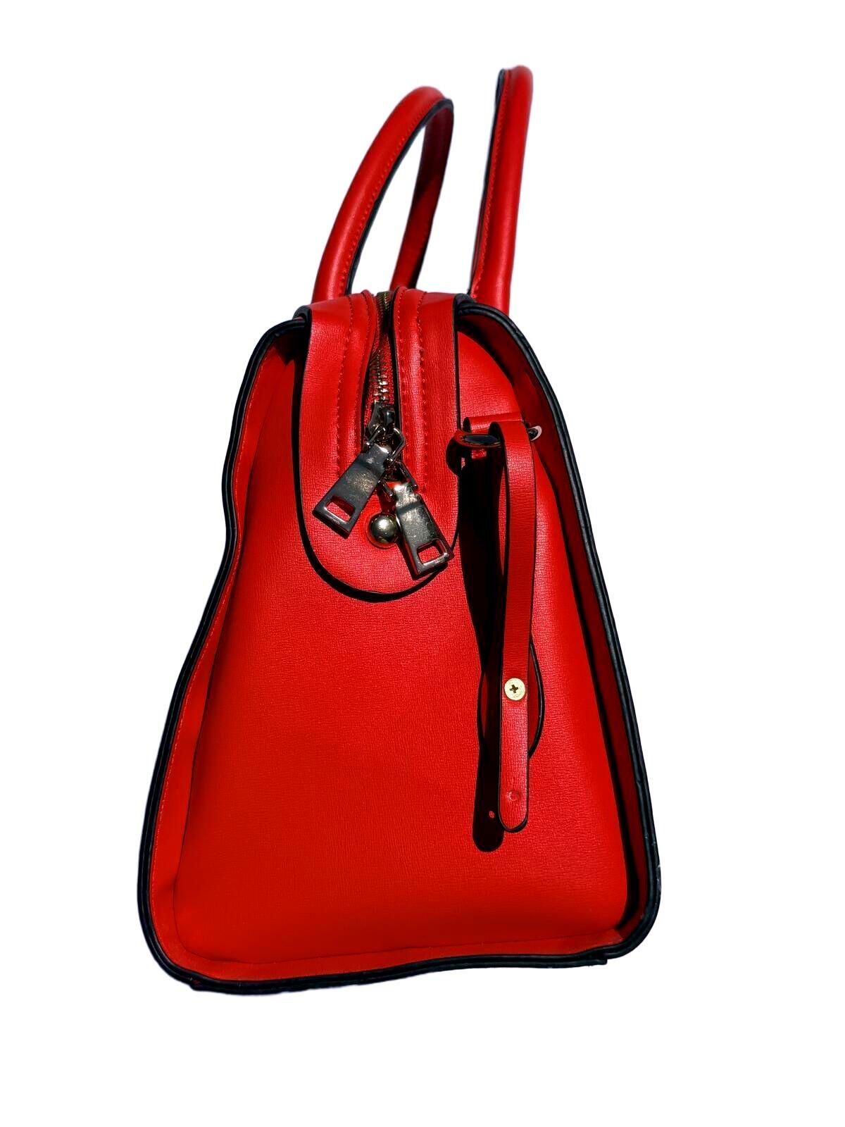 Red Leather Satchel Handbag Vintage Classic Top Handle Shoulder Bag Tote Purse