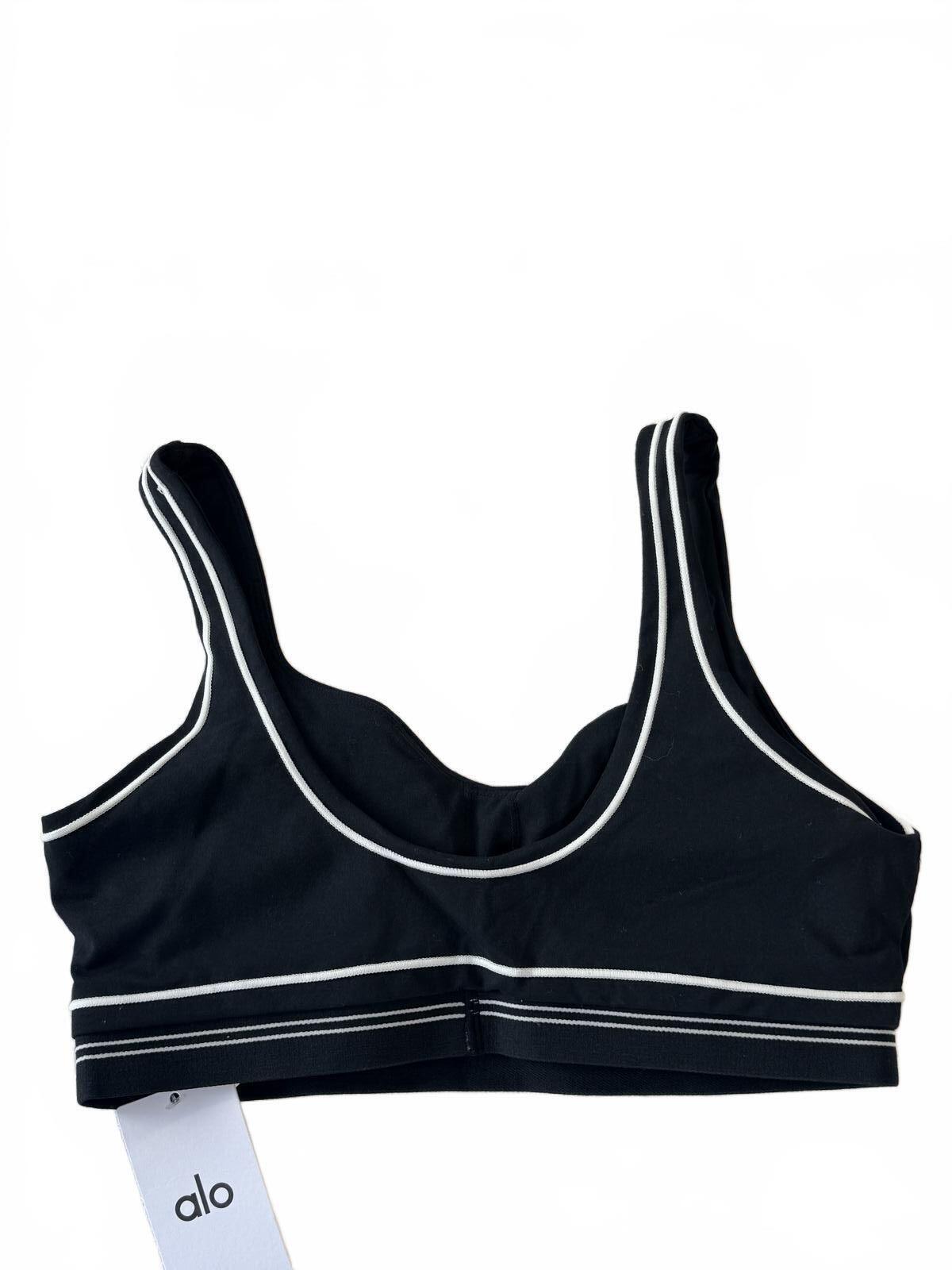 Alo Yoga Black White Piping Activewear Set Sports Bra & High-Waist Leggings