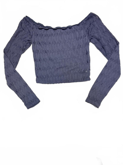 SHEIN Textured Off-Shoulder Crop Top Charcoal Grey Long Sleeve Y2K Style Size xS