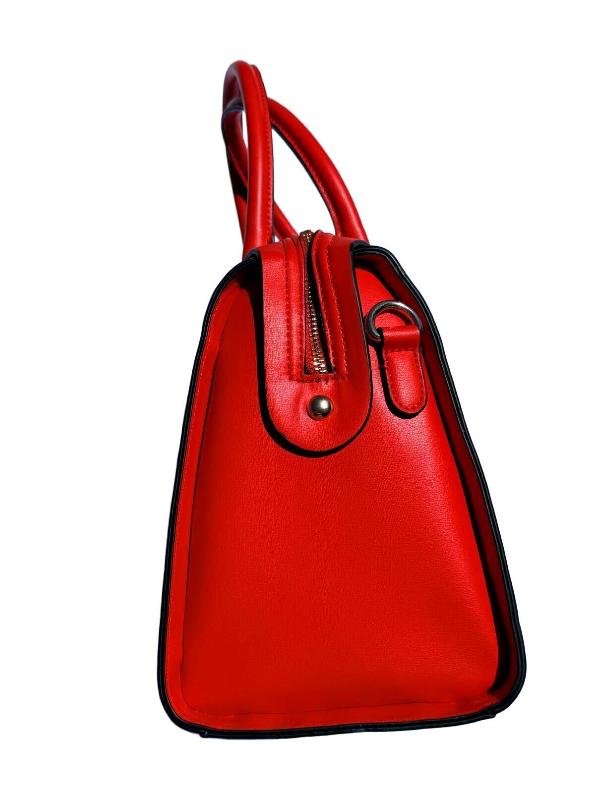 Red Leather Satchel Handbag Vintage Classic Top Handle Shoulder Bag Tote Purse