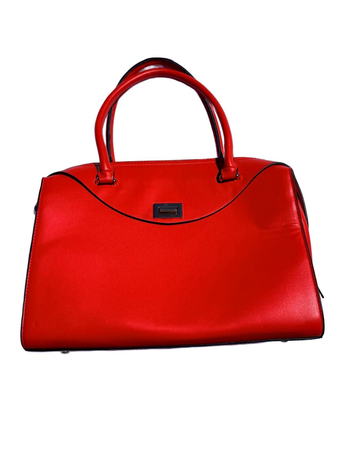Red Leather Satchel Handbag Vintage Classic Top Handle Shoulder Bag Tote Purse