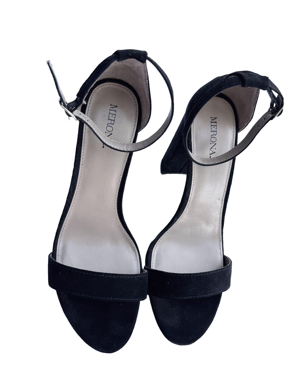 Merona Black Suede Ankle Strap Sandals | Minimalist Y2K Vintage-Inspired Dressy