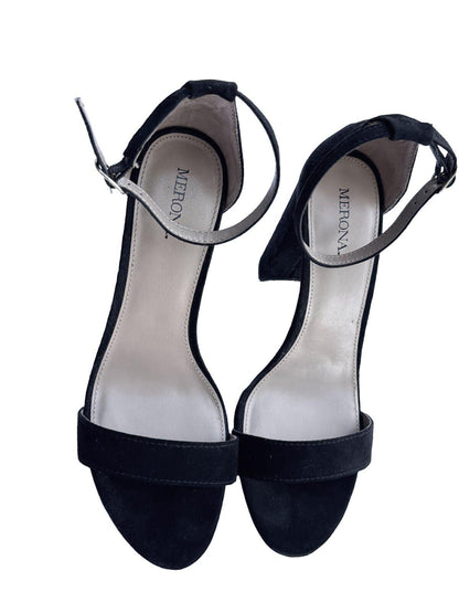 Merona Black Suede Ankle Strap Sandals | Minimalist Y2K Vintage-Inspired Dressy