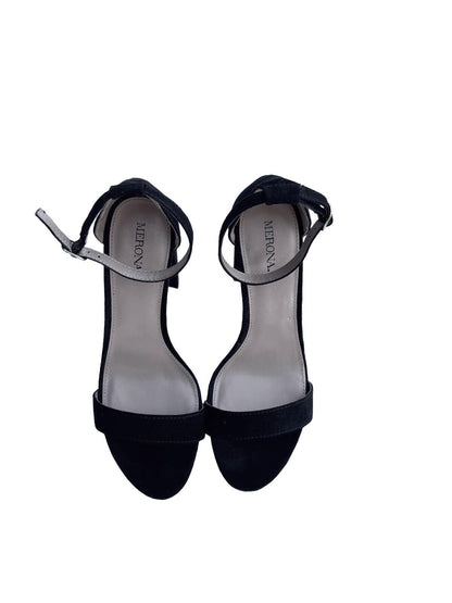 Merona Black Suede Ankle Strap Sandals | Minimalist Y2K Vintage-Inspired Dressy