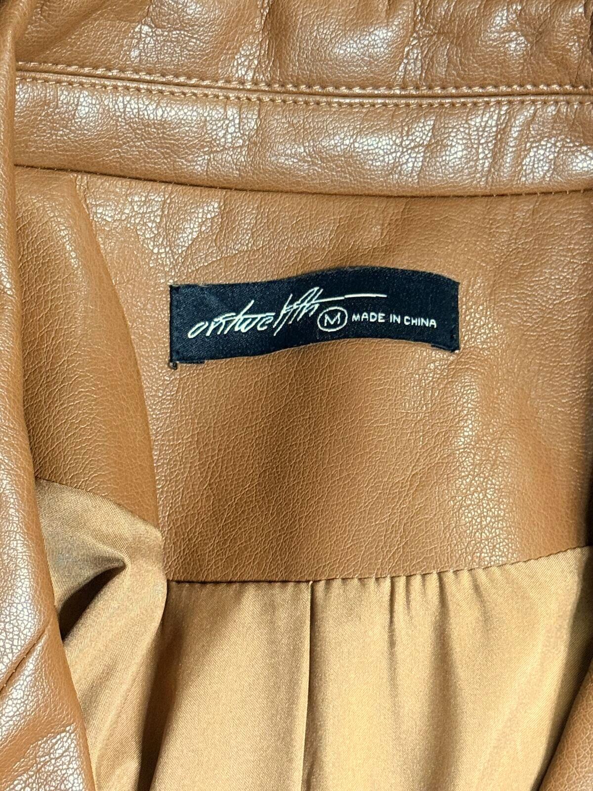 Vintage Cognac Leather Blazer Jacket M 90s Minimalist Camel Tan Button Up Coat