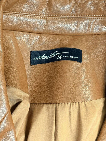 Vintage Cognac Leather Blazer Jacket M 90s Minimalist Camel Tan Button Up Coat